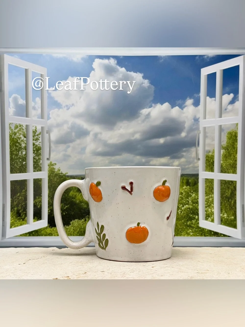 Large Pumpkin Coffee Mug 18 oz, Speckled Autumn Ceramic Tea Cup, Sunday Morning
